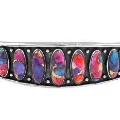 Santa Fe Style Multi Gemstone Cuff Bracelet In Sterling Silver (6.50 In) 16.25 Ctw -Jewelry store 7535044 2