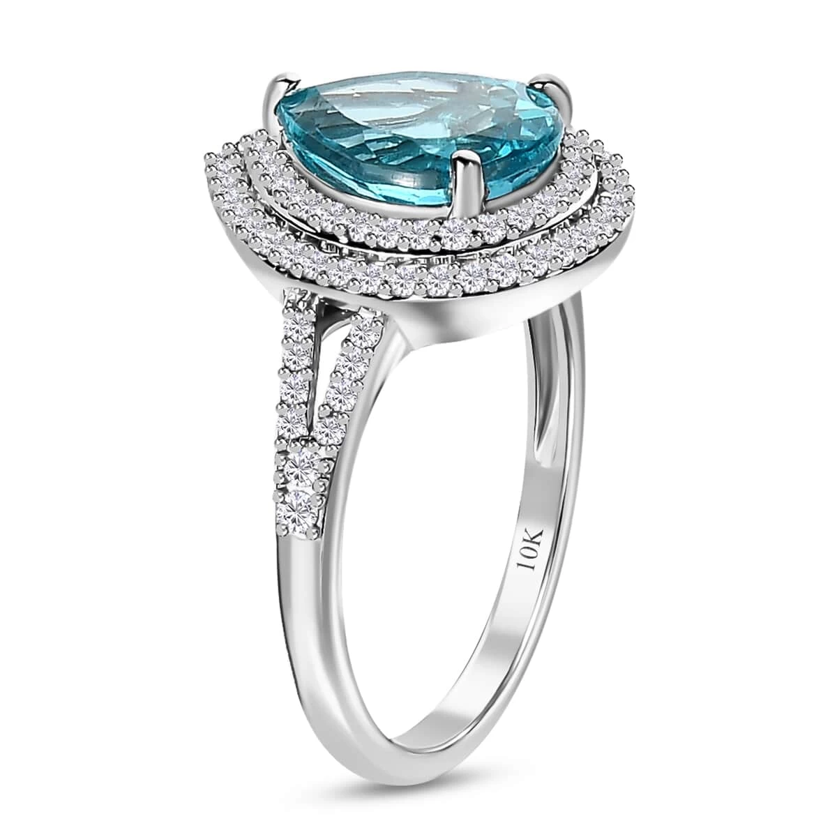 Luxoro 10K White Gold Premium Madagascar Paraiba Apatite And Moissanite Double Halo Ring 3.15 Ctw 6 Luxoro 10K White Gold Premium Madagascar Paraiba Apatite And Moissanite Double Halo Ring 3.15 Ctw - Image 4
