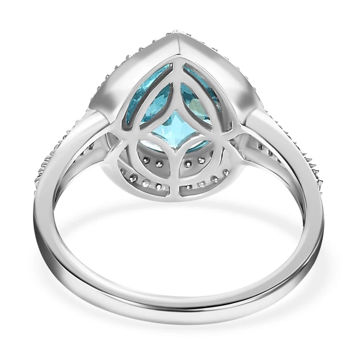 Luxoro 10K White Gold Premium Madagascar Paraiba Apatite And Moissanite Double Halo Ring 3.15 Ctw 7 Luxoro 10K White Gold Premium Madagascar Paraiba Apatite And Moissanite Double Halo Ring 3.15 Ctw - Image 5