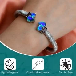 Peacock Quartz (Triplet) And Mozambique Garnet Bangle Bracelet In Stainless Steel (6.50 In) 5.25 Ctw (Del. In 7-10 Days) -Jewelry store 7535230 2