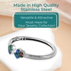 Peacock Quartz (Triplet) And Mozambique Garnet Bangle Bracelet In Stainless Steel (6.50 In) 5.25 Ctw (Del. In 7-10 Days) -Jewelry store 7535230 3