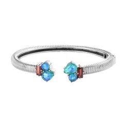 Peacock Quartz Triplet Cuff Bracelet ,Mozambique Garnet Accent Bracelet , Stainless Steel Bracelet , Durable Cuff Bracelet Tarnish-Free, Waterproof, Sweat Proof Jewelry (7.25 In) 6.75 Ctw