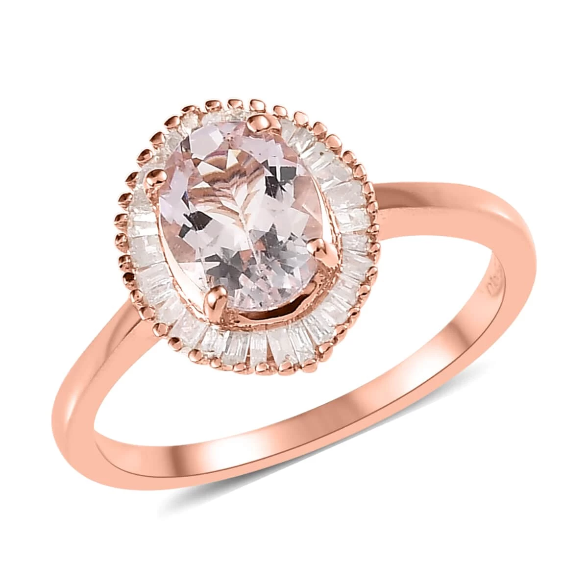 Pink Morganite And Diamond Halo Ring In Vermeil Rose Gold Over Sterling Silver 1.30 Ctw 3 Pink Morganite And Diamond Halo Ring In Vermeil Rose Gold Over Sterling Silver 1.30 Ctw