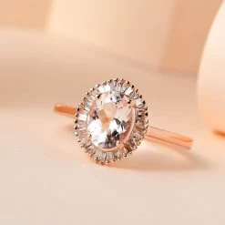 Pink Morganite And Diamond Halo Ring In Vermeil Rose Gold Over Sterling Silver 1.30 Ctw 7 Pink Morganite And Diamond Halo Ring In Vermeil Rose Gold Over Sterling Silver 1.30 Ctw -Jewelry store 7535438 1