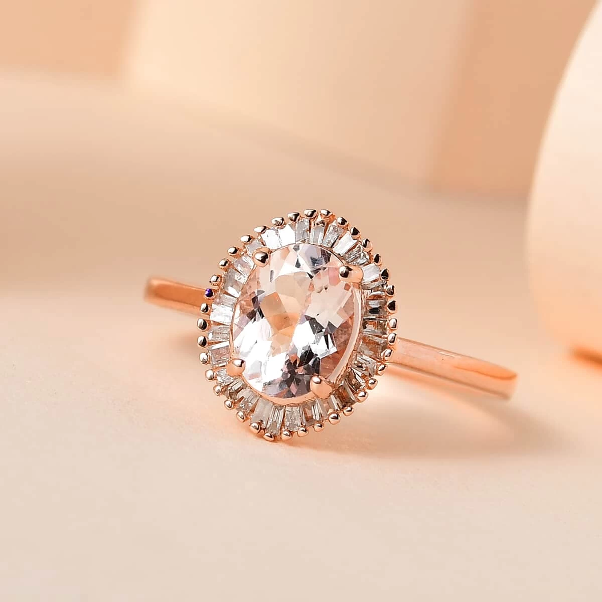 Pink Morganite And Diamond Halo Ring In Vermeil Rose Gold Over Sterling Silver 1.30 Ctw 4 Pink Morganite And Diamond Halo Ring In Vermeil Rose Gold Over Sterling Silver 1.30 Ctw - Image 2