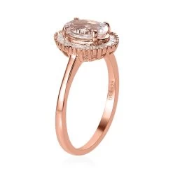 Pink Morganite And Diamond Halo Ring In Vermeil Rose Gold Over Sterling Silver 1.30 Ctw 8 Pink Morganite And Diamond Halo Ring In Vermeil Rose Gold Over Sterling Silver 1.30 Ctw -Jewelry store 7535438 3