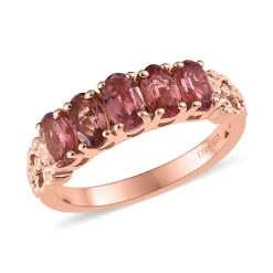 Premium Morro Redondo Pink Tourmaline 5 Stone Ring In Vermeil Rsoe Gold Over Sterling Silver 1.10 Ctw
