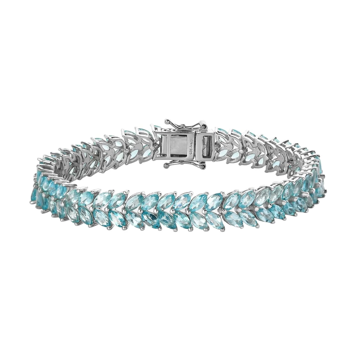 Madagascar Paraiba Apatite 2 Row Bracelet In Platinum Over Sterling Silver (6.50 In) 12.85 Ctw 3 Madagascar Paraiba Apatite 2 Row Bracelet In Platinum Over Sterling Silver (6.50 In) 12.85 Ctw