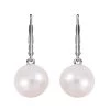 White Edison Pearl Lever Back Earrings In Rhodium Over Sterling Silver