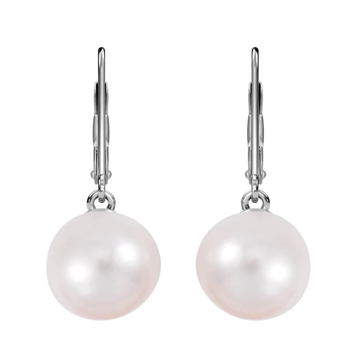 White Edison Pearl Lever Back Earrings In Rhodium Over Sterling Silver 3 White Edison Pearl Lever Back Earrings In Rhodium Over Sterling Silver