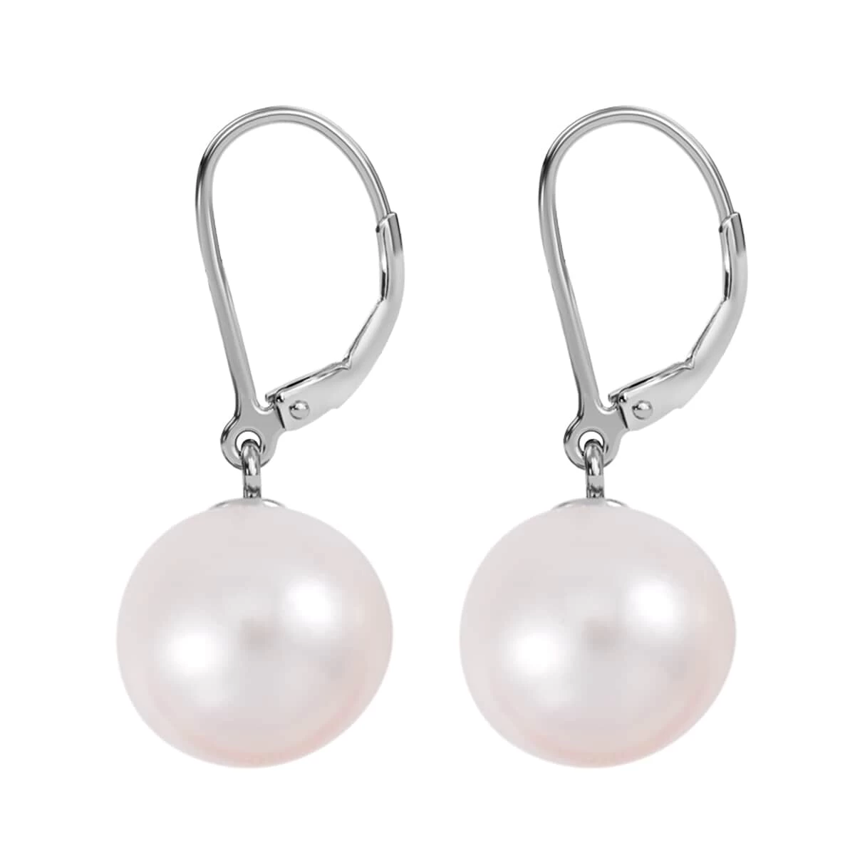 White Edison Pearl Lever Back Earrings In Rhodium Over Sterling Silver 6 White Edison Pearl Lever Back Earrings In Rhodium Over Sterling Silver - Image 4