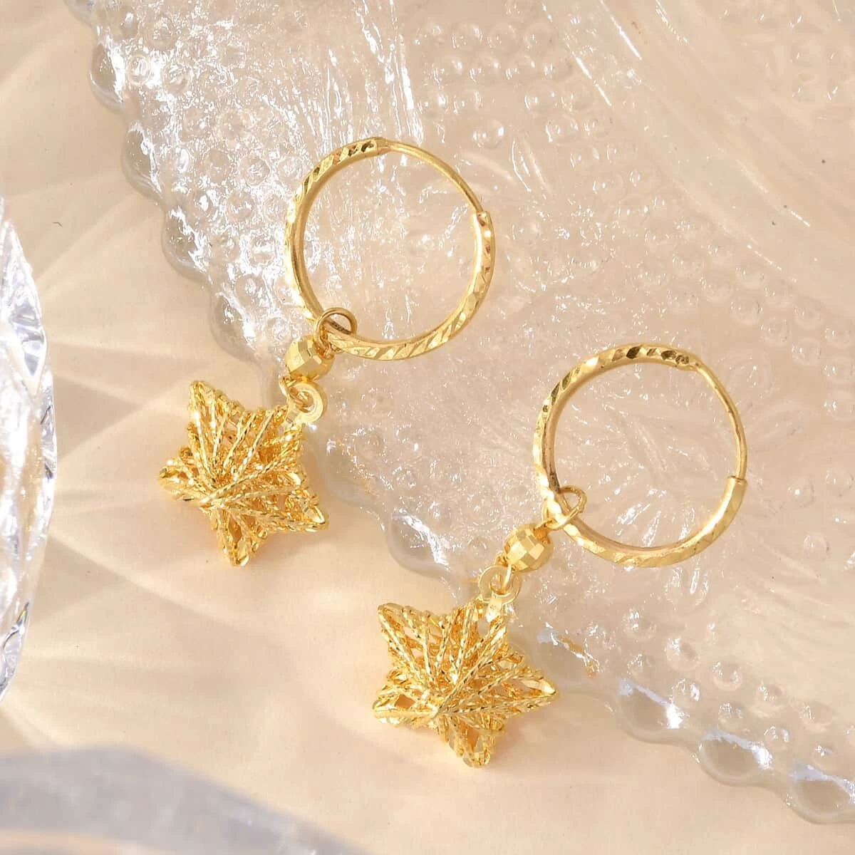 24K Yellow Gold Electroform Star Drop Earrings 3.40 Grams 4 24K Yellow Gold Electroform Star Drop Earrings 3.40 Grams - Image 2
