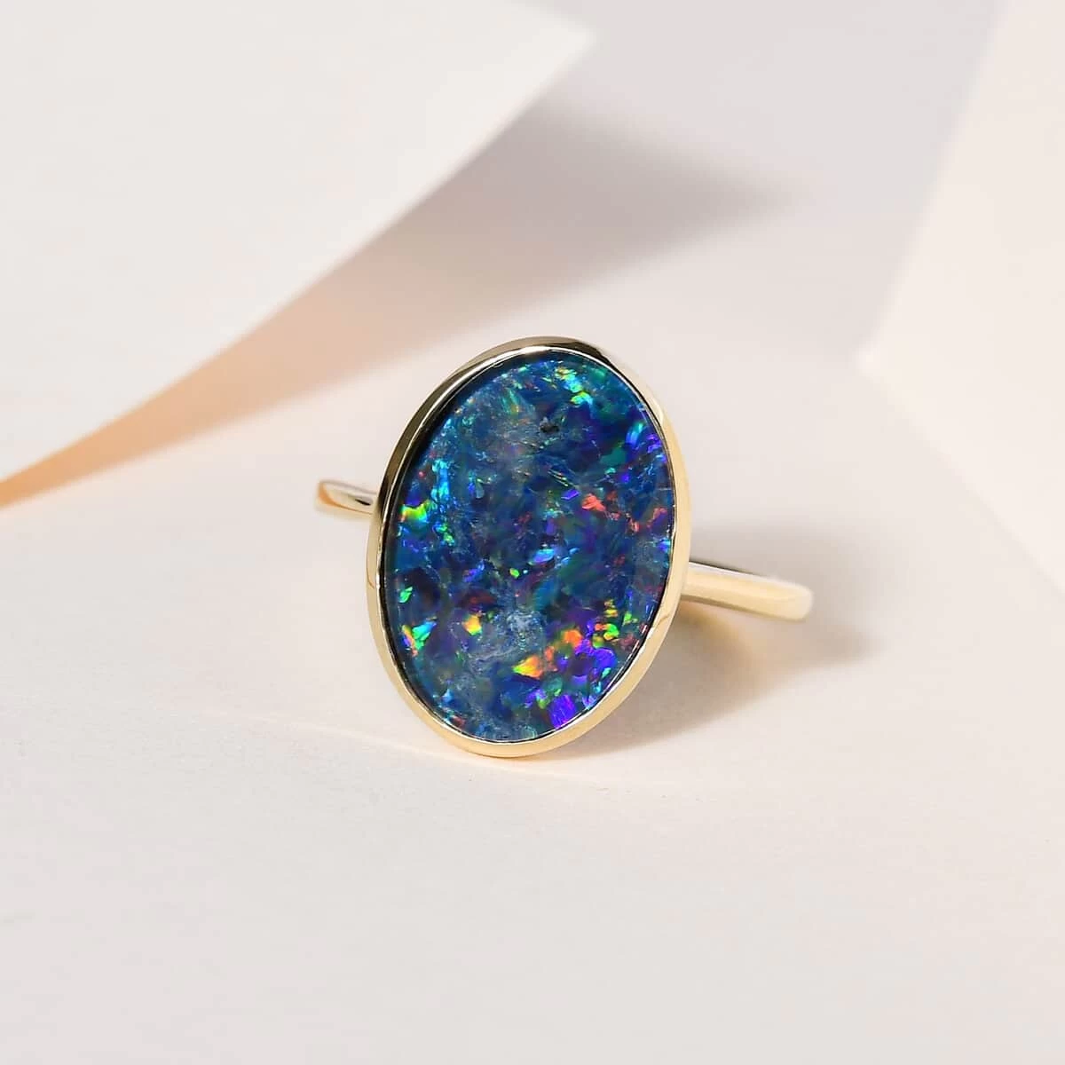 Luxoro 10K Yellow Gold Boulder Opal Triplet Ring 3.35 Ctw 4 Luxoro 10K Yellow Gold Boulder Opal Triplet Ring 3.35 Ctw - Image 2