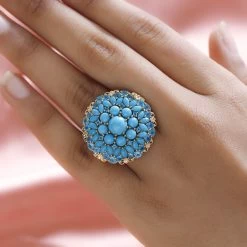 Premium Sleeping Beauty Turquoise And Malgache Neon Apatite Floral Spray Ring In Vermeil YG Over Sterling Silver 8.10 Ctw 10 Premium Sleeping Beauty Turquoise And Malgache Neon Apatite Floral Spray Ring In Vermeil YG Over Sterling Silver 8.10 Ctw -Jewelry store 7537486 2