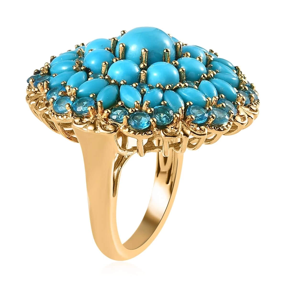 Premium Sleeping Beauty Turquoise And Malgache Neon Apatite Floral Spray Ring In Vermeil YG Over Sterling Silver 8.10 Ctw 6 Premium Sleeping Beauty Turquoise And Malgache Neon Apatite Floral Spray Ring In Vermeil YG Over Sterling Silver 8.10 Ctw - Image 4