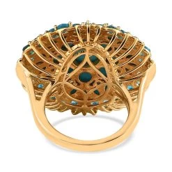 Premium Sleeping Beauty Turquoise And Malgache Neon Apatite Floral Spray Ring In Vermeil YG Over Sterling Silver 8.10 Ctw 12 Premium Sleeping Beauty Turquoise And Malgache Neon Apatite Floral Spray Ring In Vermeil YG Over Sterling Silver 8.10 Ctw -Jewelry store 7537486 4