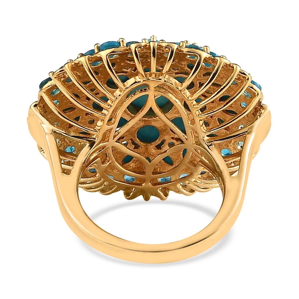 Premium Sleeping Beauty Turquoise And Malgache Neon Apatite Floral Spray Ring In Vermeil YG Over Sterling Silver 8.10 Ctw 7 Premium Sleeping Beauty Turquoise And Malgache Neon Apatite Floral Spray Ring In Vermeil YG Over Sterling Silver 8.10 Ctw - Image 5