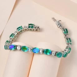 Peacock Quartz (Triplet) And White Zircon Tennis Bracelet In Platinum Over Sterling Silver (7.25 In) 29.75 Ctw 7 Peacock Quartz (Triplet) And White Zircon Tennis Bracelet In Platinum Over Sterling Silver (7.25 In) 29.75 Ctw -Jewelry store 7537576 1