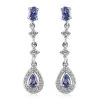 Tanzanite And White Zircon Dangling Earrings In Platinum Over Sterling Silver 1.40 Ctw -Jewelry store 7538021