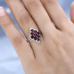 Anthill Garnet Elongated Ring In Platinum Over Sterling Silver 1.85 Ctw -Jewelry store 7538059 2