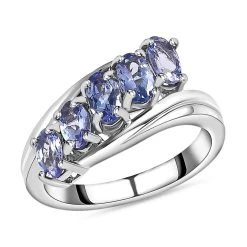 Tanzanite 5 Stone Ring In Platinum Over Sterling Silver 1.25 Ctw