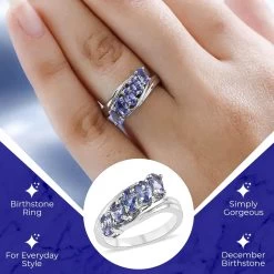 Tanzanite 5 Stone Ring In Platinum Over Sterling Silver 1.25 Ctw -Jewelry store 7538198 2