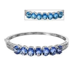 Color Change Fluorite (IR) Bangle Bracelet In Platinum Over Sterling Silver (7.25 In) 17.85 Ctw