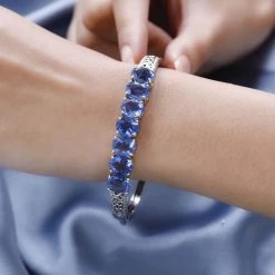 Color Change Fluorite (IR) Bangle Bracelet In Platinum Over Sterling Silver (7.25 In) 17.85 Ctw -Jewelry store 7538406 2