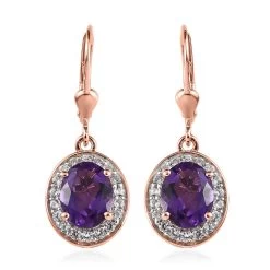 Premium Moroccan Amethyst And White Zircon Lever Back Earrings In Vermeil Rose Gold Over Sterling Silver 4.00 Ctw