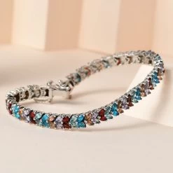 Multi Gemstone 2 Row Bracelet In Platinum Over Sterling Silver (7.25 In) 11.60 Ctw -Jewelry store 7538968 1