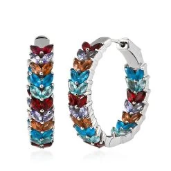 Multi Gemstone Inside Out Hoop Earrings In Platinum Over Sterling Silver 6.25 Ctw