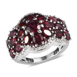 Premium Anthill Garnet And Moissanite Cluster Ring In Platinum Over Sterling Silver 4.65 Ctw