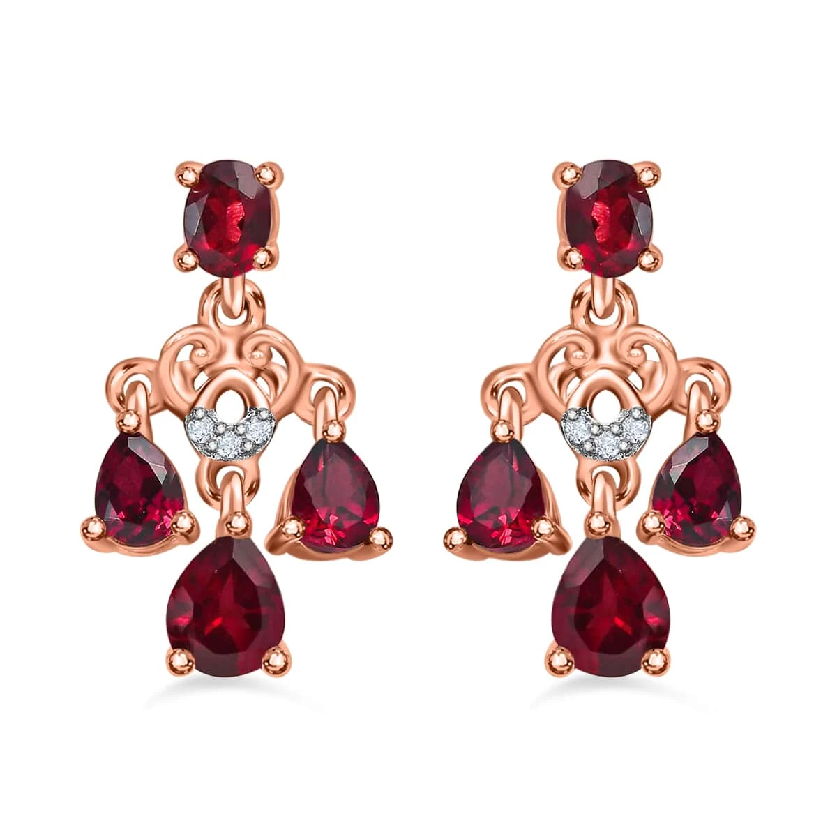 Premium Anthill Garnet And White Zircon Earrings In Vermeil Rose Gold Over Sterling Silver 2.00 Ctw 3 Premium Anthill Garnet And White Zircon Earrings In Vermeil Rose Gold Over Sterling Silver 2.00 Ctw