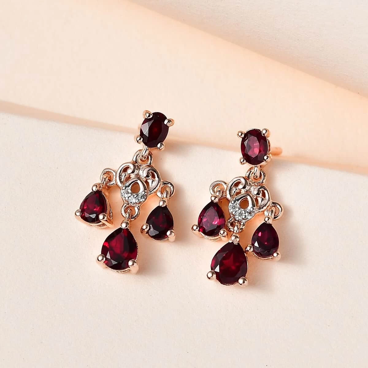 Premium Anthill Garnet And White Zircon Earrings In Vermeil Rose Gold Over Sterling Silver 2.00 Ctw 4 Premium Anthill Garnet And White Zircon Earrings In Vermeil Rose Gold Over Sterling Silver 2.00 Ctw - Image 2