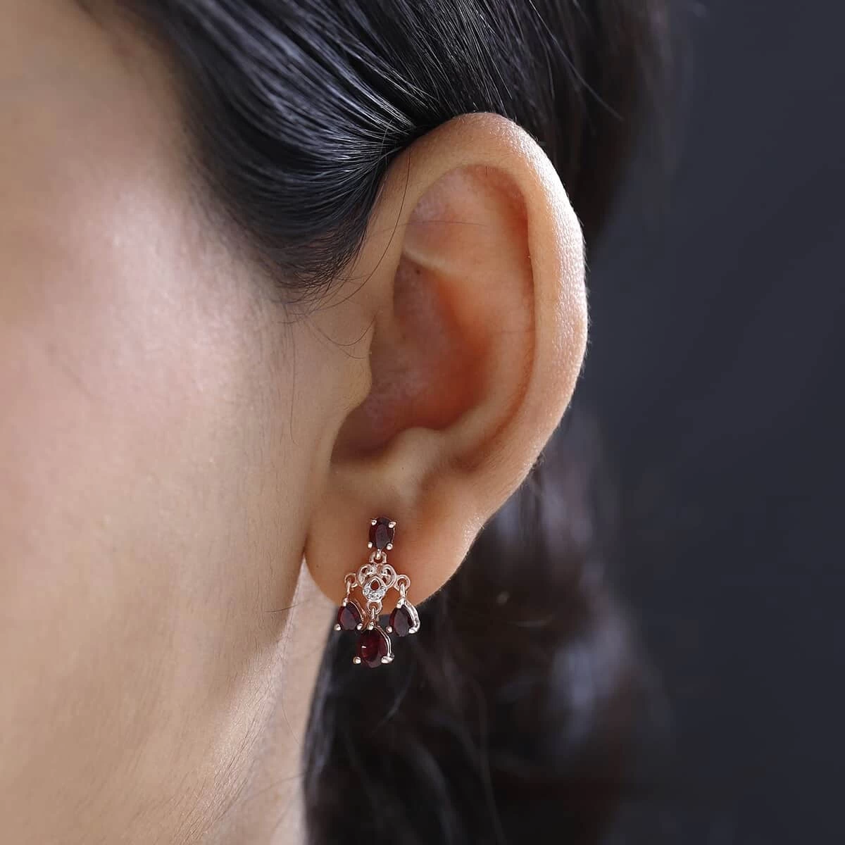 Premium Anthill Garnet And White Zircon Earrings In Vermeil Rose Gold Over Sterling Silver 2.00 Ctw 5 Premium Anthill Garnet And White Zircon Earrings In Vermeil Rose Gold Over Sterling Silver 2.00 Ctw - Image 3