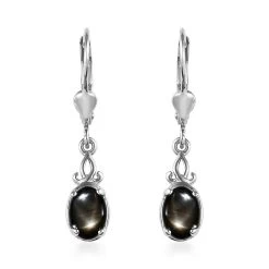 Bankacha Natural Black Star Sapphire Lever Back Earrings In Platinum Over Sterling Silver 2.50 Ctw