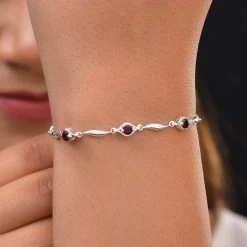 Mozambique Garnet Station Bracelet In Sterling Silver, 925 Sterling Silver Bracelet For Women (7.25 In) 1.10 Ctw -Jewelry store 7540581 2