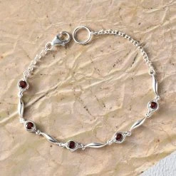 Mozambique Garnet Station Bracelet In Sterling Silver, 925 Sterling Silver Bracelet For Women (7.25 In) 1.10 Ctw -Jewelry store 7540581 4