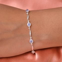 Tanzanite Station Bracelet In Sterling Silver, 925 Sterling Silver Bracelet For Women (7.25 In) 0.85 Ctw -Jewelry store 7540728 1