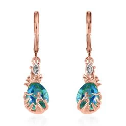 Karis Peacock Quartz (Triplet) And White Zircon Lever Back Earrings In 18K RG Plated 3.60 Ctw