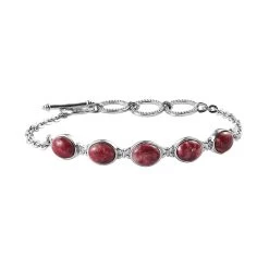 Norwegian Thulite Toggle Clasp Bracelet In Stainless Steel (6.50 In) 11.00 Ctw , Tarnish-Free, Waterproof, Sweat Proof Jewelry