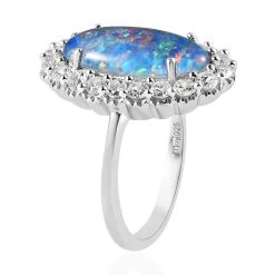 AAA Boulder Opal Triplet And White Zircon Halo Ring In Platinum Over Sterling Silver 4.75 Ctw -Jewelry store 7543240 3