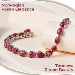 One Time Only Premium Norwegian Thulite, White Zircon Bracelet In Platinum Over Sterling Silver (6.50 In) 19.15 Ctw -Jewelry store 7543522 1