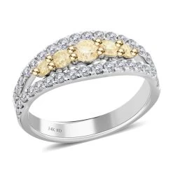 14K White Gold Natural White And Yellow Diamond SI Ring 1.00 Ctw (Del. In 15-20 Days)
