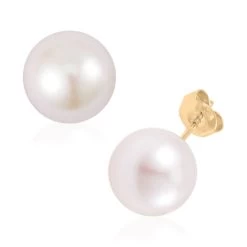 10K Yellow Gold White Edison Pearl Solitaire Stud Earrings