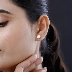 10K Yellow Gold White Edison Pearl Solitaire Stud Earrings -Jewelry store 7543857 2