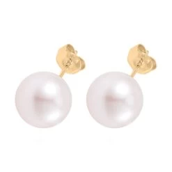 10K Yellow Gold White Edison Pearl Solitaire Stud Earrings -Jewelry store 7543857 3