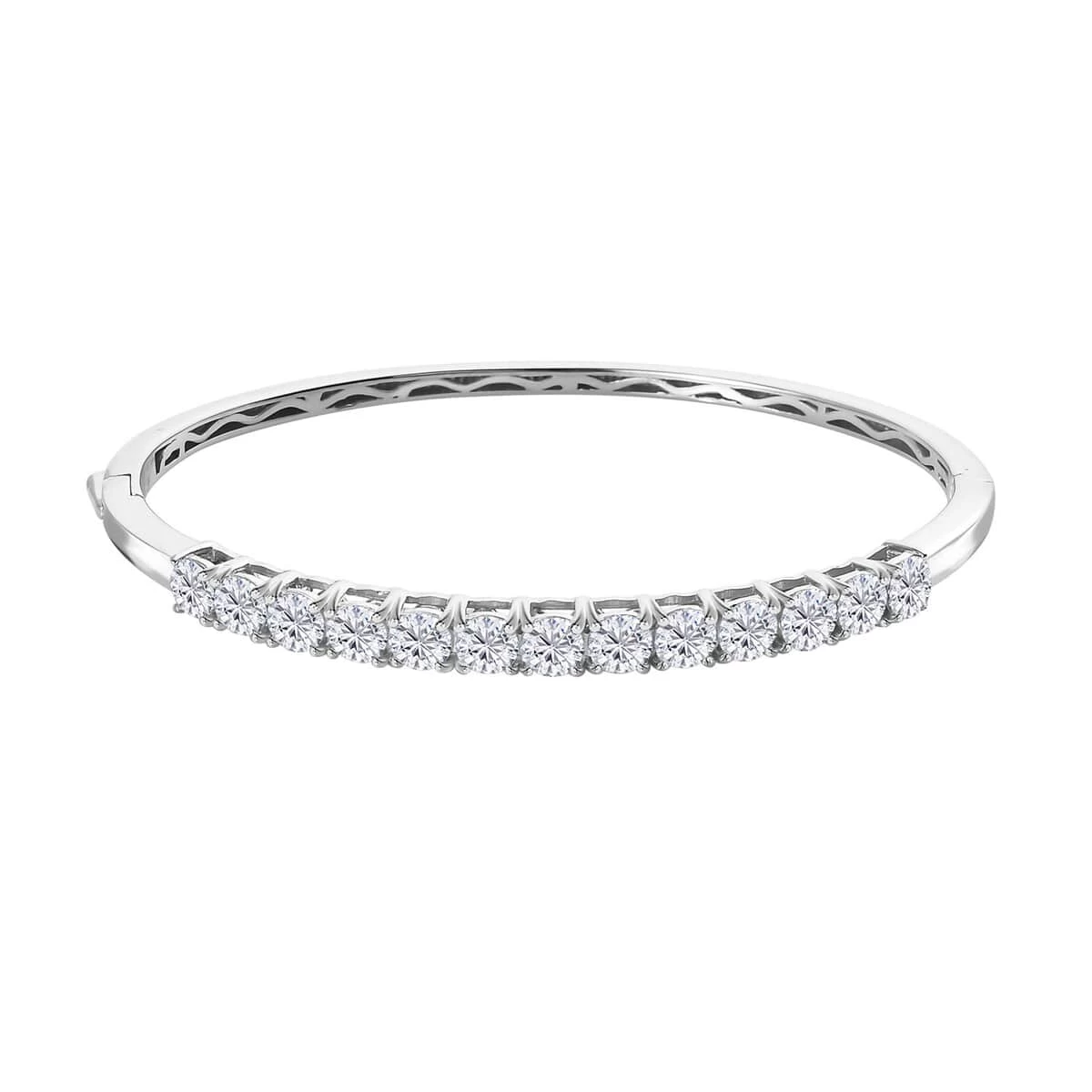 Moissanite Bangle Bracelet, Moissanite Bracelet, Platinum Over Sterling Silver Bracelet, Moissanite Jewelry (7.25 In) 5.60 Ctw 3 Moissanite Bangle Bracelet, Moissanite Bracelet, Platinum Over Sterling Silver Bracelet, Moissanite Jewelry (7.25 In) 5.60 Ctw