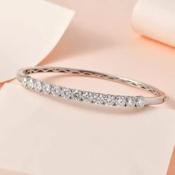 Moissanite Bangle Bracelet In Platinum Over Sterling Silver (7.25 In) 5.60 Ctw -Jewelry store 7544545 1 1