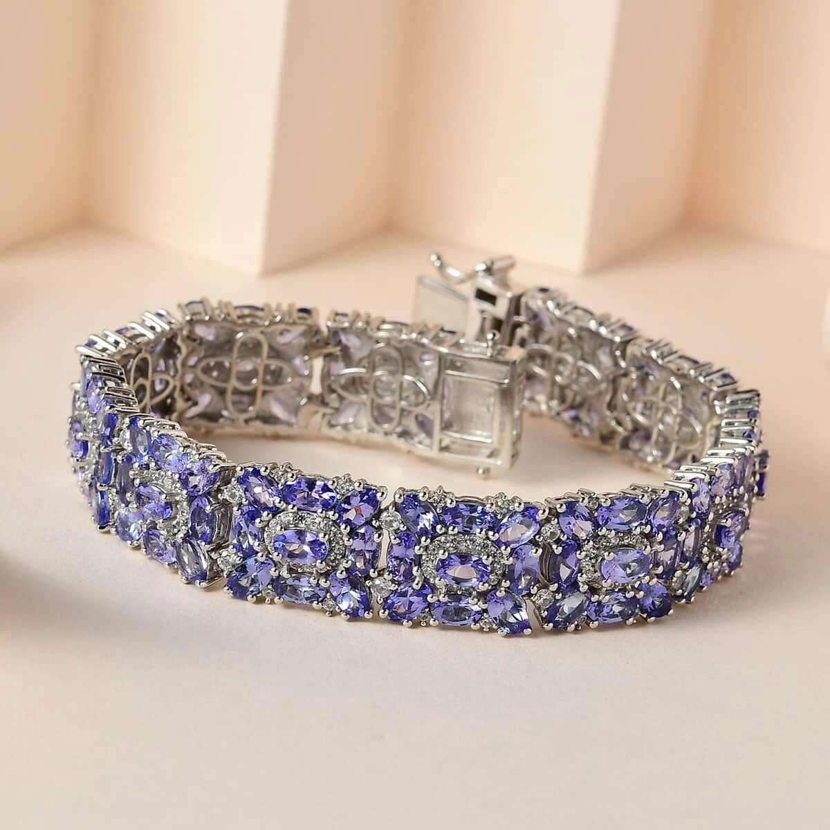 Tanzanite And White Zircon Bracelet In Platinum Over Sterling Silver (7.25 In) 30.50 Ctw 4 Tanzanite And White Zircon Bracelet In Platinum Over Sterling Silver (7.25 In) 30.50 Ctw - Image 2